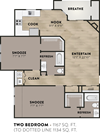 2x2 - 2 Bedroom 2 Bath Floor Plan Layout - 1167 Square Feet